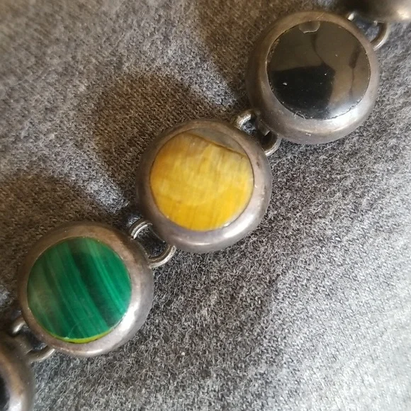 Exquisite Vintage Stone and 950 Silver Bracelet - Picture 4 of 7